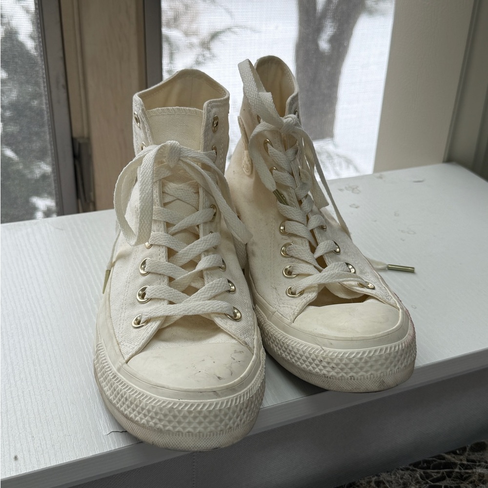 High-Top Converse Off- White and Gold Sneakers